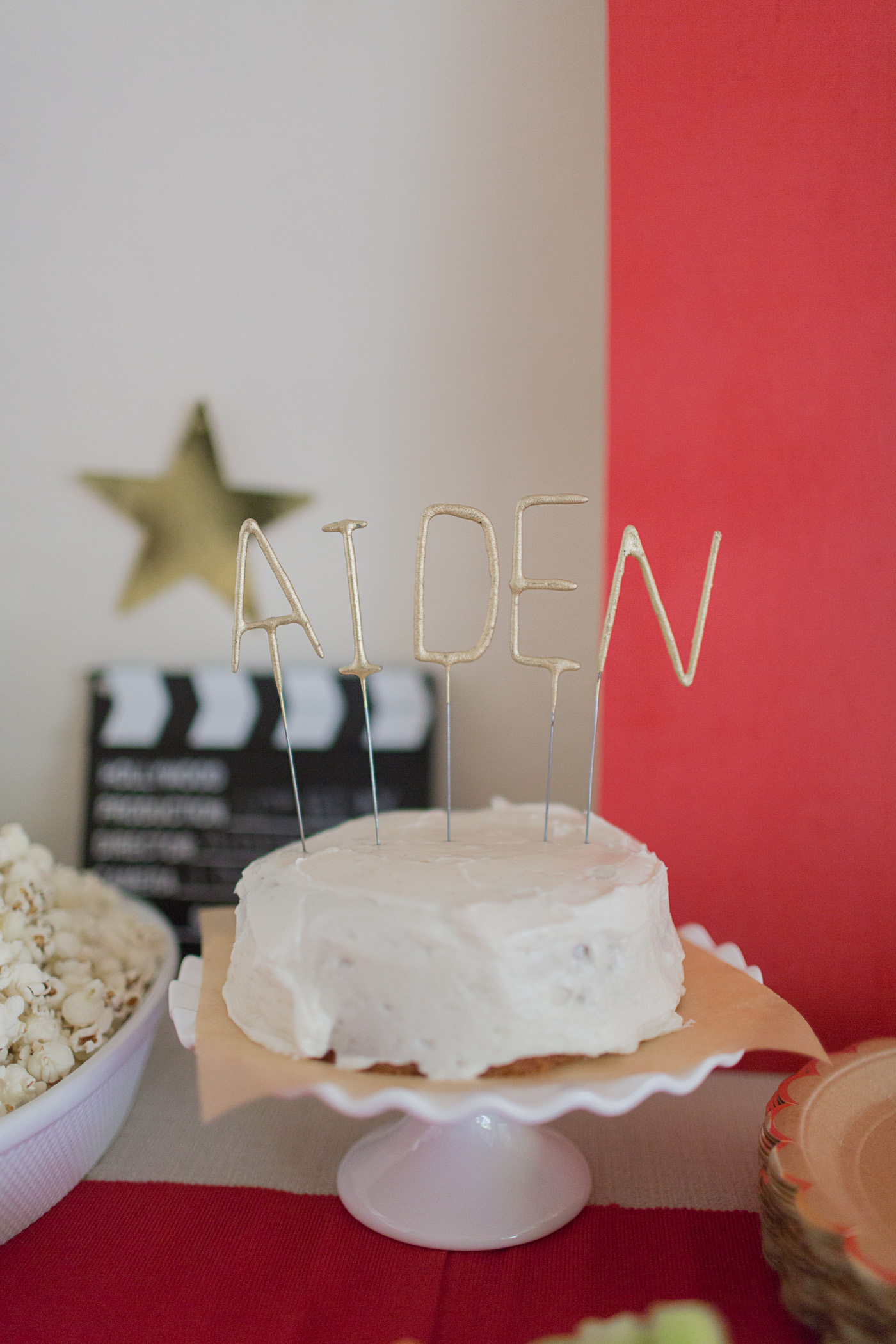 Sparkler candles at a movie themed birthday party