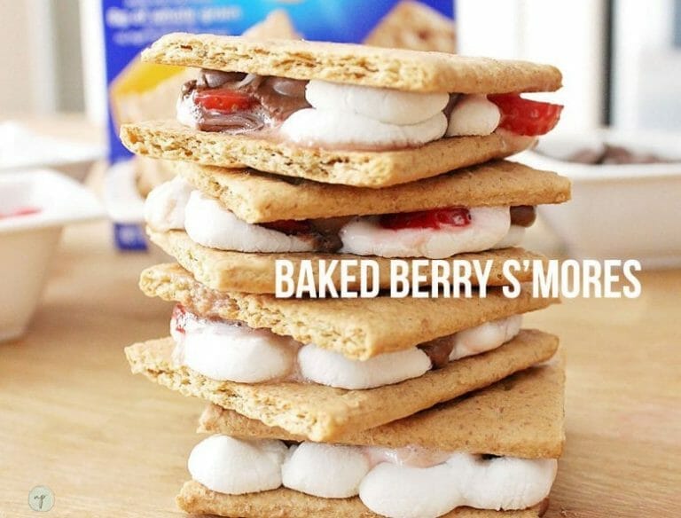 Simple Red, White and Blue Baked Berry S’mores