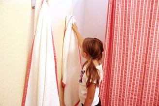 Fall Coral Colored Batroom