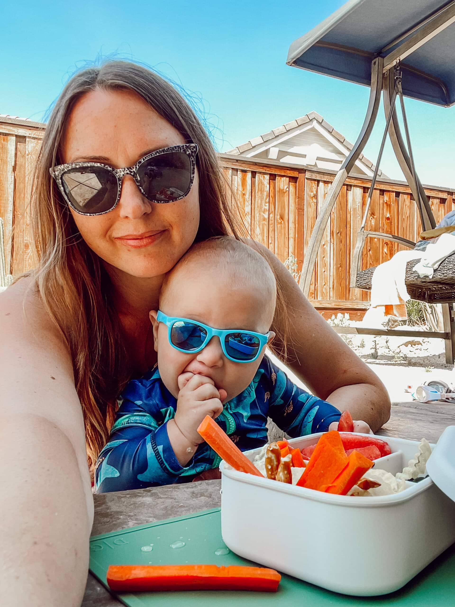 mom and baby in pool with Amazon finds