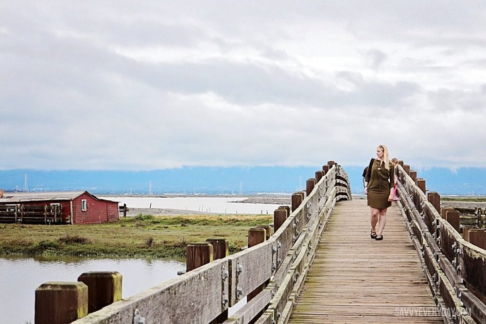 walkng down bridge